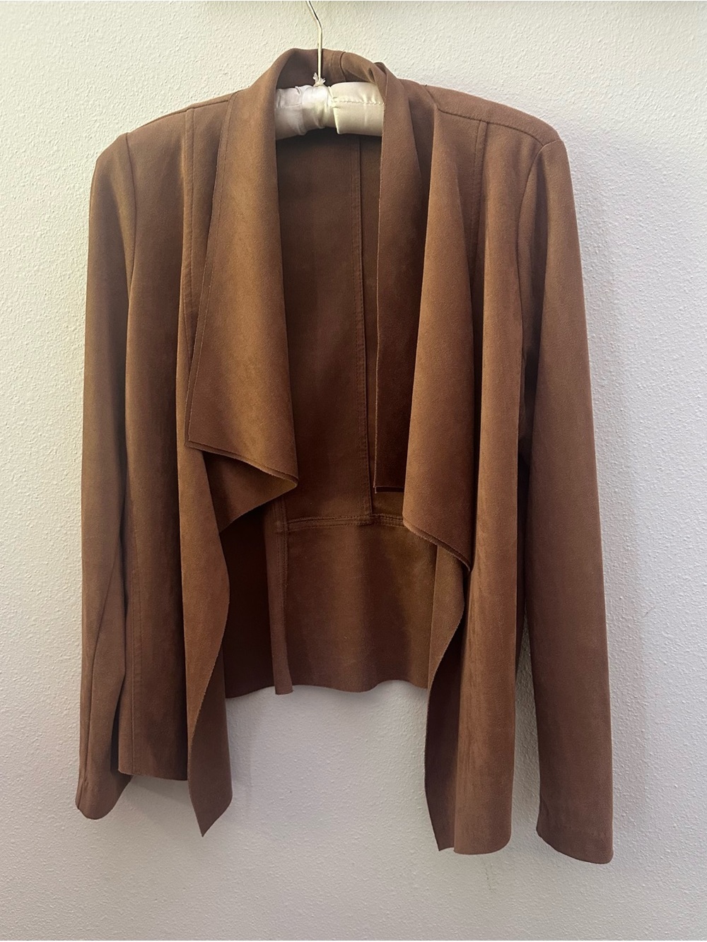 Karen Kane Suede-Look Brown Draped Open Front Jacket